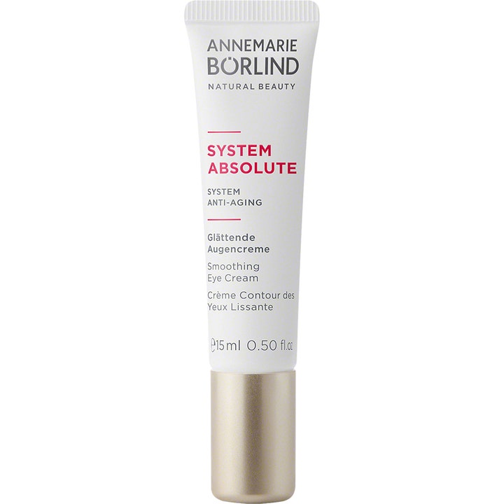 Annemarie Börlind System Absolute Smoothing Eye Cream 15 ml glattende øyekrem i hvit tube med gullfarget kork