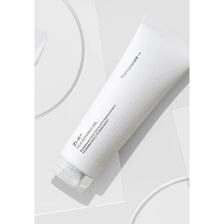 Niche Beauty Lab Transparent Lab Zi-K Cica Repairing Gel 100 ml reparerende ansiktsgel i minimalistisk hvit tube