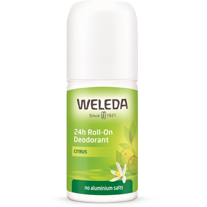 Weleda 24h Roll-On Citrus Deodorant 50 ml gir naturlig friskhet i hvit roll-on-beholder med grønn sitrusetikett