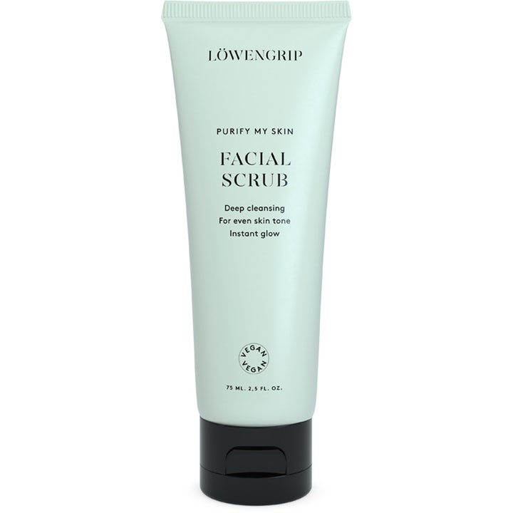 Löwengrip Purify My Skin Facial Scrub 75 ml dyprensende ansiktsskrubb i lysegrønn tube som gir ny glød