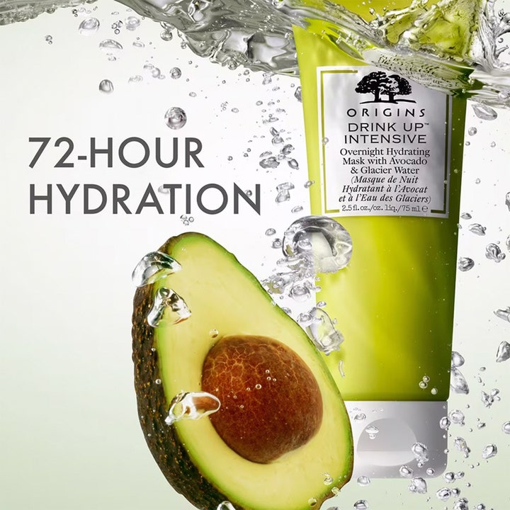 Origins Drink Up Intensive Overnight Mask 75 ml fuktighetsgivende nattmaske med avokado og vannbobler gir 72 timer fukt