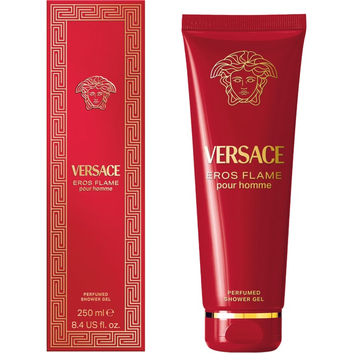 Versace Eros Flame Pour Homme 250 ml velduftende dusjsåpe i rød tube med eske og gylne detaljer