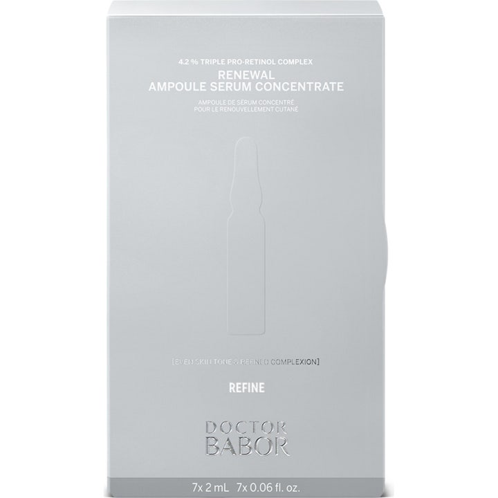 Babor DOC Renewal Ampoule Serum 14 ml hudfornyende serum i åpen grå eske med sju glassampuller merket Retinol A