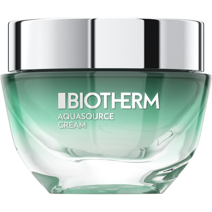 Biotherm Aquasource Cream 50ml fuktighetskrem som gir glød i en grønn glasskrukke med sølvfarget lokk