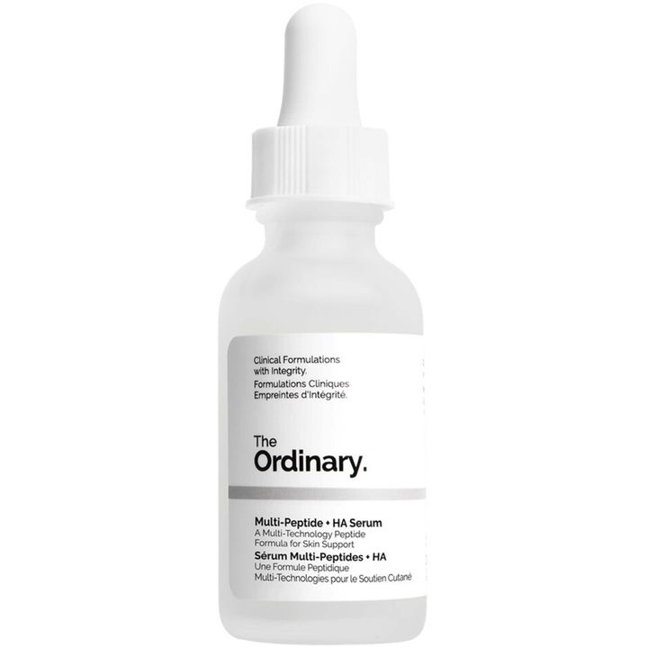 The Ordinary Multi-Peptide + HA Serum 30 ml styrkende ansiktsserum i frostet glassflaske med hvit pipette
