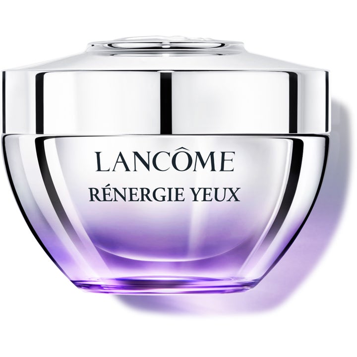 Lancôme Rénergie Yeux 15 ml oppstrammende øyekrem i en lilla glasskrukke med sølvfarget lokk.