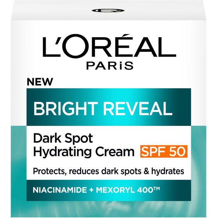L'Oréal Paris Bright Reveal 50 ml fuktighetsgivende dagkrem med SPF 50 og niacinamide i hvit eske
