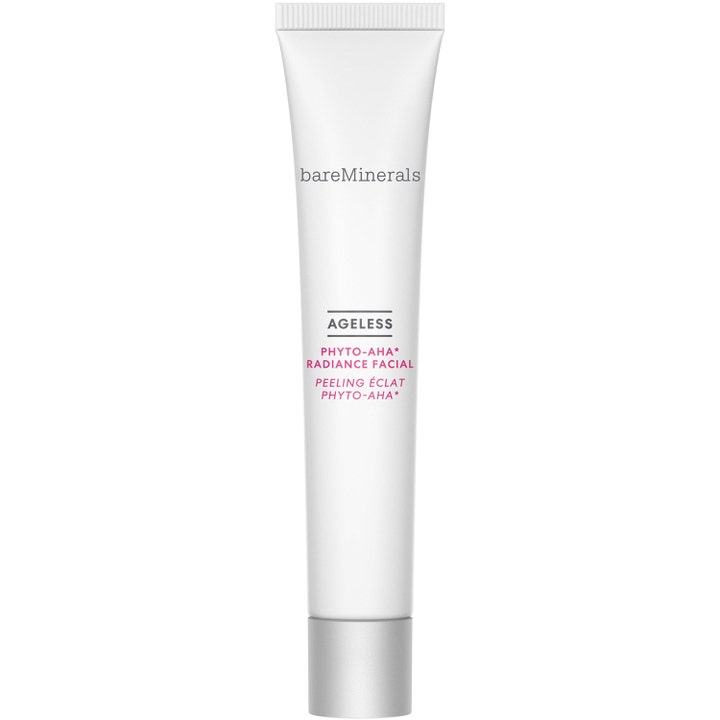 bareMinerals Ageless Phyto-AHA Radiance Facial 50ml eksfolierende ansiktsmaske i hvit tube med sølvfarget kork