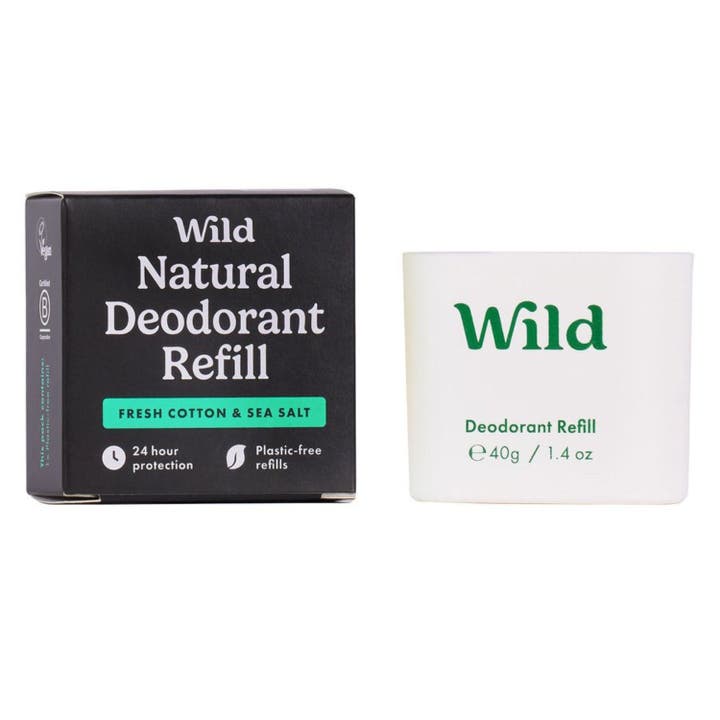 Wild Fresh Cotton & Sea Salt Refill 40 g deodorant i hvit papphylse med sort ytteremballasje