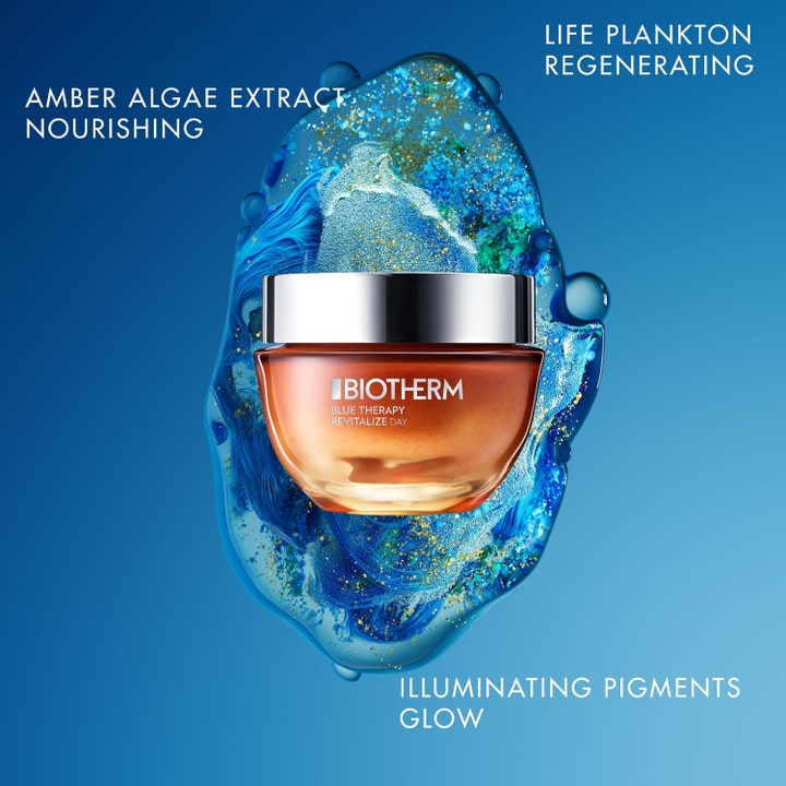 Biotherm Blue Therapy Revitalize Day Cream 50 ml nærende dagkrem i ravfarget krukke som gir glød mot blått vann