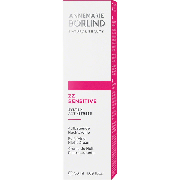 Annemarie Börlind ZZ Sensitive Fortifying Night Cream 50 ml styrkende nattkrem for sensitiv hud i hvit og rosa eske.
