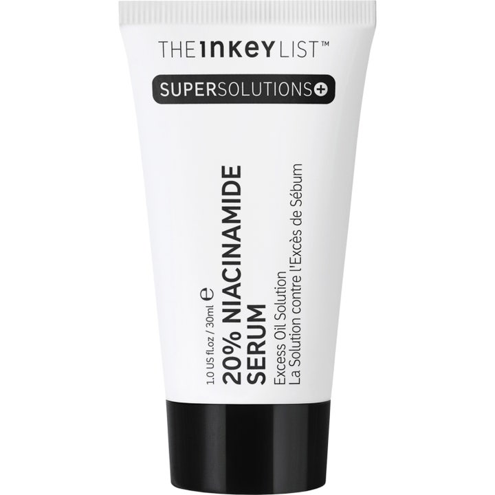 The Inkey List Niacinamide Serum 30ml talgregulerende ansiktsserum i hvit plastflaske med sort flippkork og sort stripe