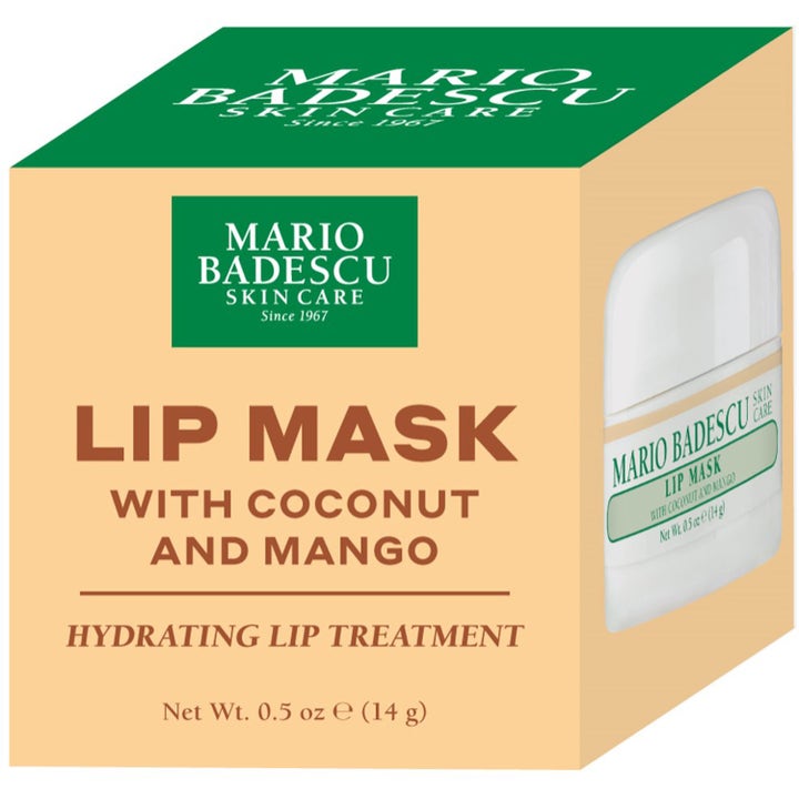 Mario Badescu Lip Mask Coconut & Mango 14 ml fuktighetsgivende leppemaske i ferskenfarget eske.