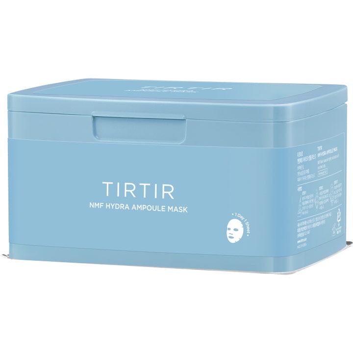 TIRTIR Nmf Hydro Ampoule Mask 350 g fuktighetsgivende ansiktsmaske i en lyseblå boks med praktisk lokk