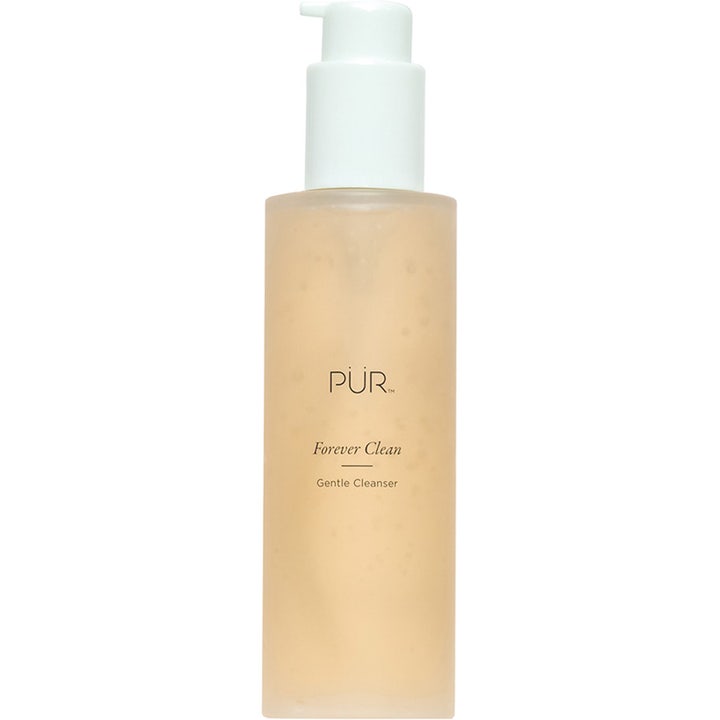PÜR Forever Clean Gentle Cleanser 120ml mild ansiktsrens i frostet flaske med hvit pumpe og ferskenfarget gel.