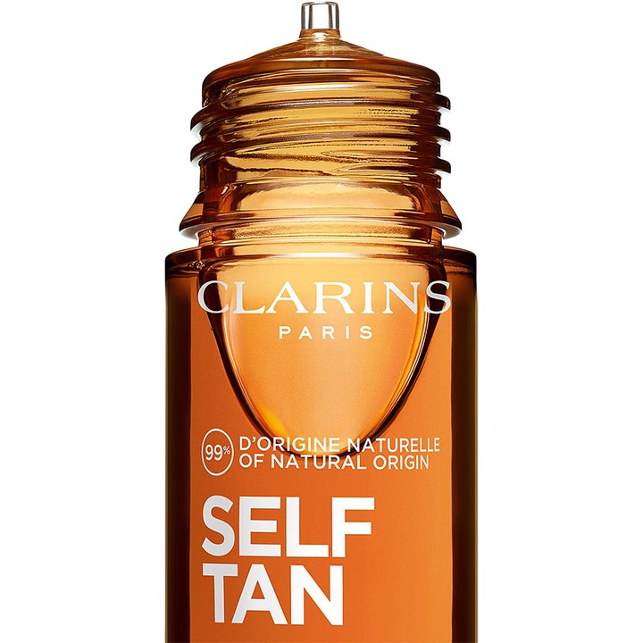 Clarins Radiance-Plus Golden Glow Booster Body 30 ml tanning drops i ravfarget flaske merket 99% naturlig opprinnelse.