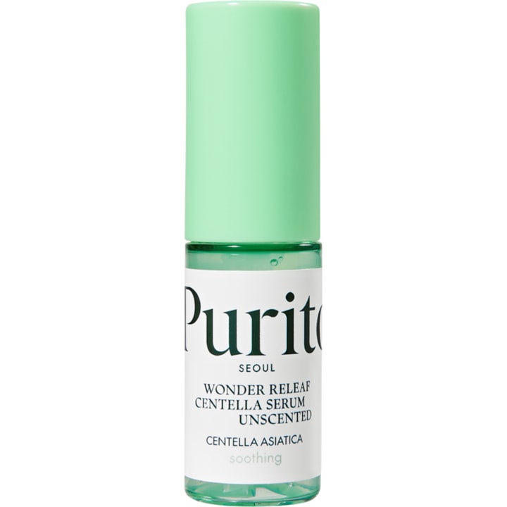 Purito Wonder Releaf Centella Serum Unscented 60ml beroligende ansiktsserum i klar flaske med lysegrønt lokk