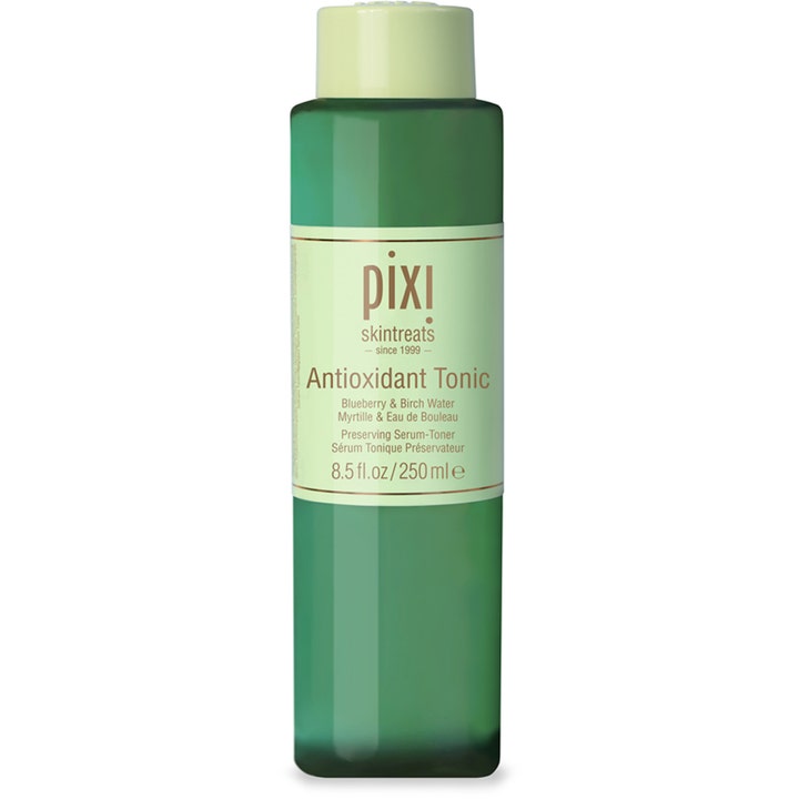 Pixi Antioxidant Tonic 250 ml beskyttende ansiktstoner i grønn flaske med lysegrønn etikett og kork