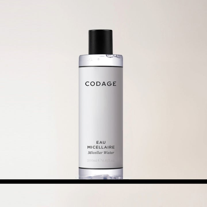 Codage Paris The Micellar Water 200 ml ansiktsrens fjerner sminke i klar flaske med hvit etikett og sort kork
