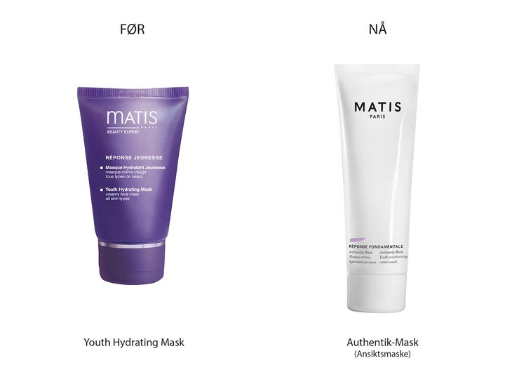 Matis Fondamentale Authentik-Mask 50 ml fuktighetsgivende ansiktsmaske som viser designendring fra lilla til hvit tube
