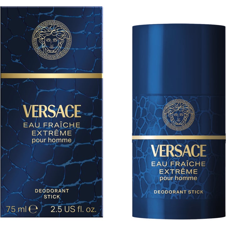Versace Eau Fraiche Extreme 75 ml deodorant stick i blå hylse med krokodillemønster og gull-logo