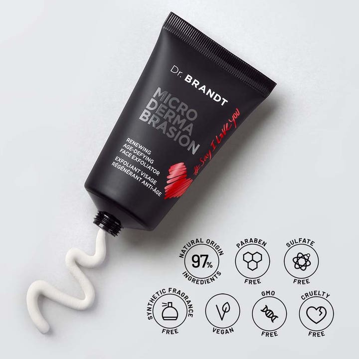 Dr Brandt Microdermabrasion Face Exfoliator 60 g ansiktsskrubb med hvit kremtekstur og veganske symboler