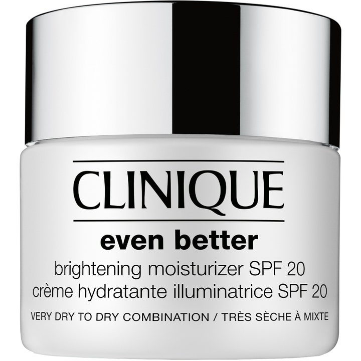 Clinique Even Better Brightening Moisturizer SPF 20 ansiktskrem som gir glød i hvit krukke med sølvlokk