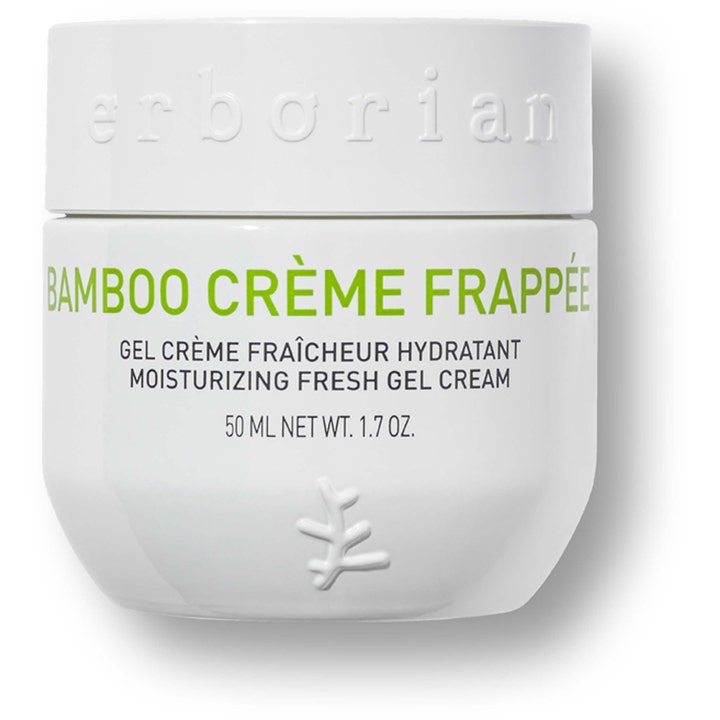Erborian Bamboo Crème Frappée 50 ml fuktighetsgivende ansiktskrem i en hvit krukke med frisk grønn tekst