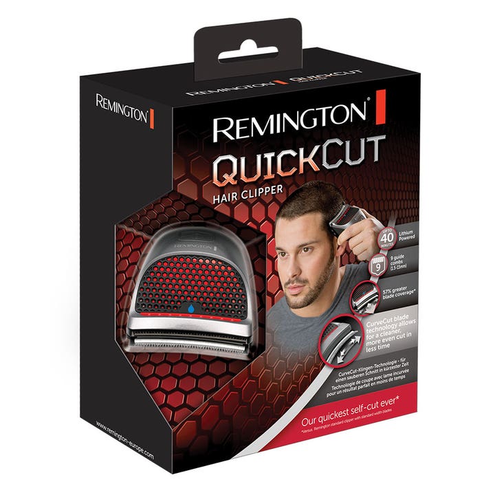 Remington QuickCut Hairclipper HC4250 1 stk hårklipper i svart eske som viser en mann som klipper håret