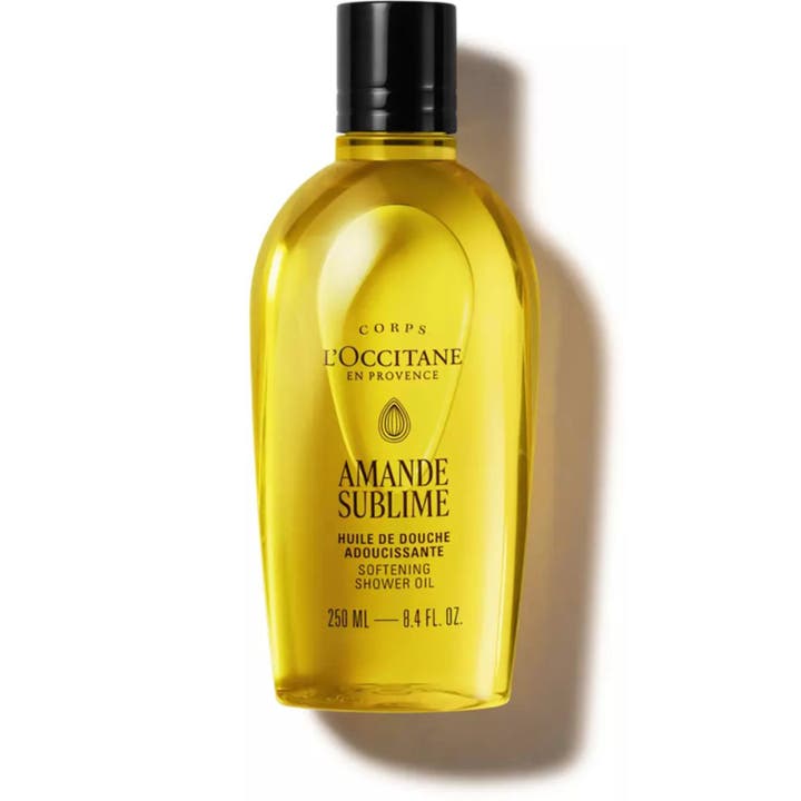 L'Occitane Almond Shower Oil 250 ml mykgjørende dusjolje med mandelolje i flaske med gyllen olje og sølvkork