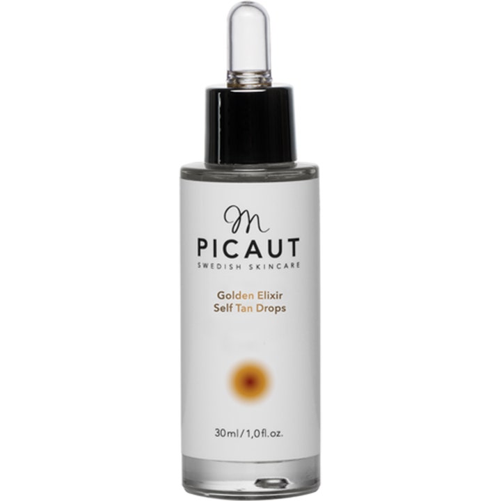 M. Picaut Golden Elixir Self Tan Drops 30 ml selvbruningsdråper som gir gyllen glød i glassflaske med svart pipette