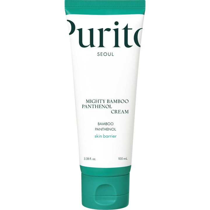 Purito Seoul Mighty Bamboo Panthenol Cream 100 ml fuktighetskrem som styrker hudbarrieren i hvit tube med grønn kork.