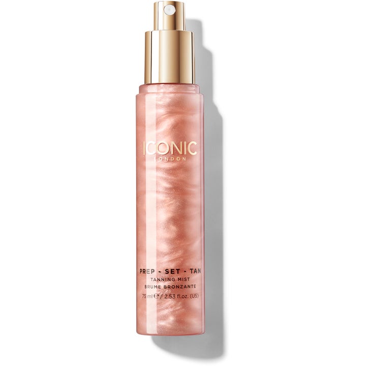 ICONIC London Prep Set Tan Tanning Mist 75 ml selvbruningsspray med skimrende rosegullfarget innhold og gullpumpe