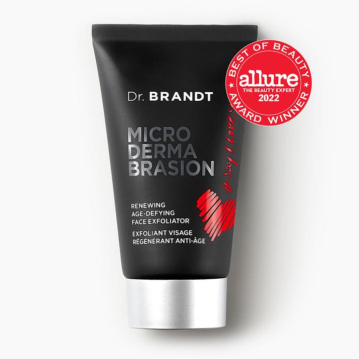 Dr Brandt Microdermabrasion Face Exfoliator 60 g ansiktsskrubb i svart tube med sølvkork og Allure 2022-merke