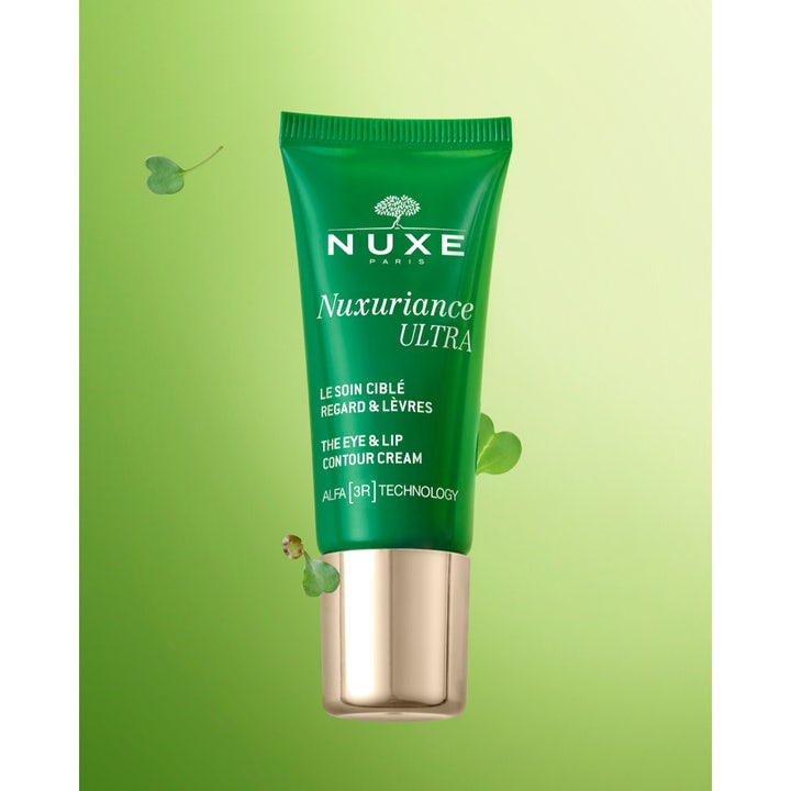 Nuxe Nuxuriance Gold The Radiance Eye Balm 15 ml øyekrem i grønn tube med gullkork og Alfa 3R Technology.