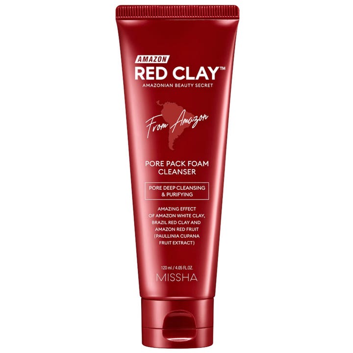 Missha Amazon Red Clay Pore Pack Foam Cleanser 120 ml dyprensende ansiktsrens med leire i rød tube som gir rene porer.