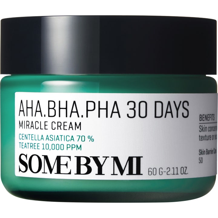 Some By Mi AHA BHA PHA 30 Days Miracle Cream 60 g eksfolierende ansiktskrem som gir klar hud i grønn krukke