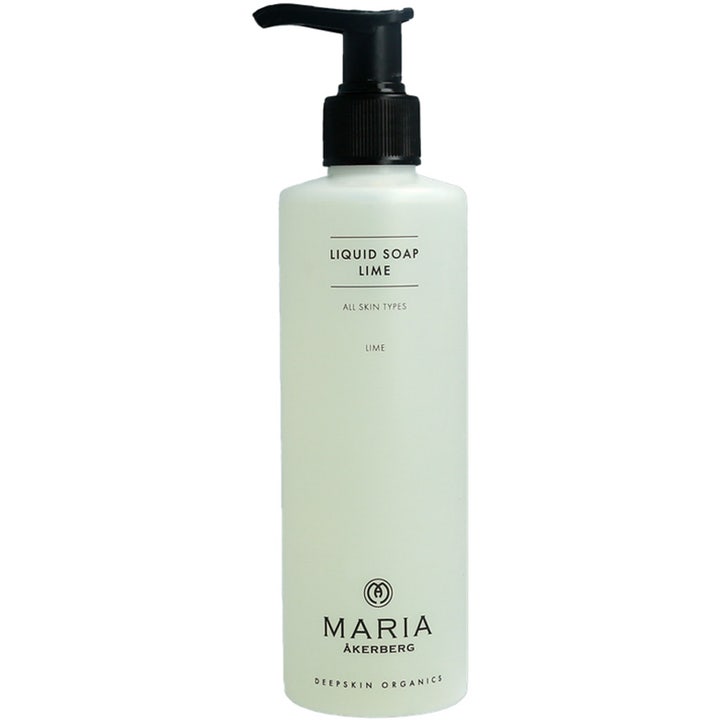 Maria Åkerberg Liquid Soap Lime 250 ml oppfriskende flytende såpe i frostet hvit plastflaske med svart pumpe