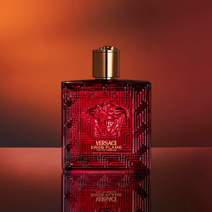 Versace Eros Flame After Shave Lotion 100 ml beroligende aftershave i rød glassflaske med ikonisk medusa og gylne detaljer