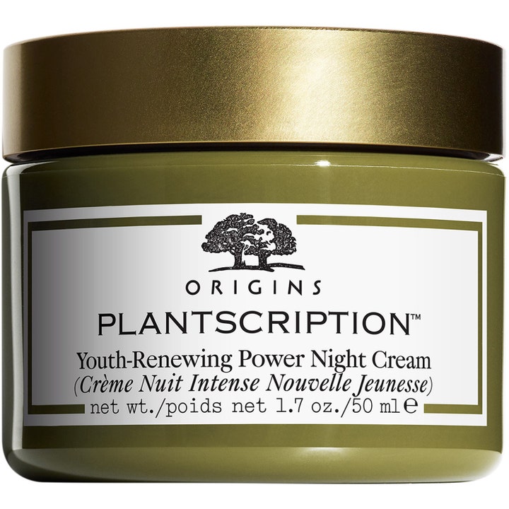 Origins Plantscription Youth-Renewing Power Night Cream 50 ml fornyende nattkrem i olivengrønn krukke med gullfarget lokk