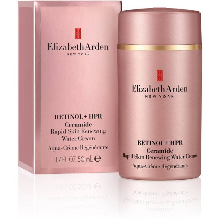 Elizabeth Arden Retinol + HPR Ceramide Water Cream 50 ml fornyende ansiktskrem i rosa metallisk pumpeflaske og eske
