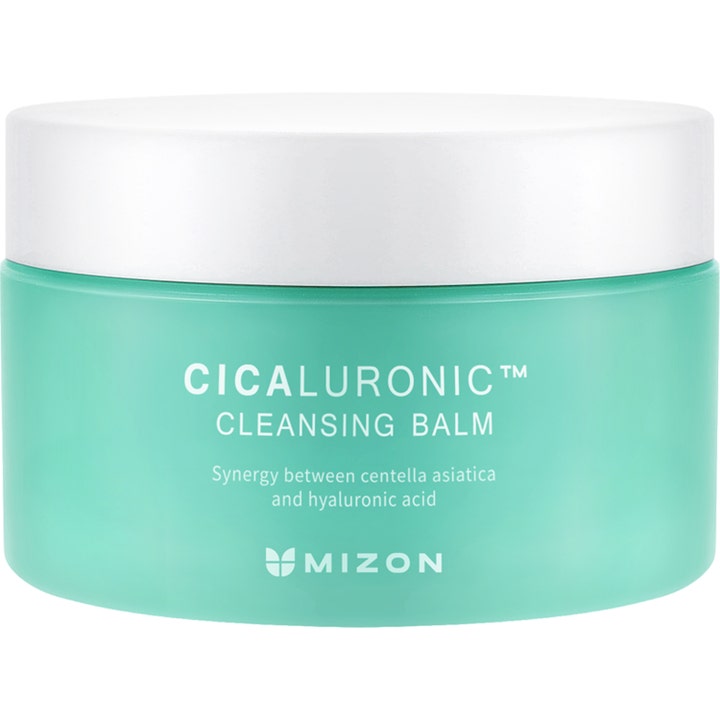 Mizon Cicaluronic Cleansing Balm 80 ml beroligende ansiktsrens i mintgrønn krukke med hvitt lokk og centella.