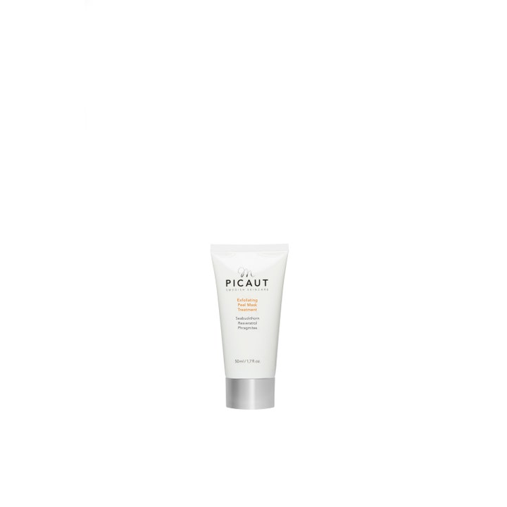 M Picaut Exfoliating Peel Mask Treatment 50 ml eksfolierende ansiktsmaske som gir glød i hvit tube med sølvfarget kork