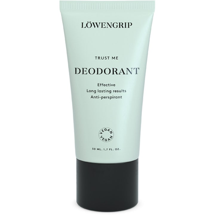 Löwengrip Trust Me Deodorant 50 ml effektiv antiperspirant som gir langvarig beskyttelse i en lys mintgrønn tube med sort kork
