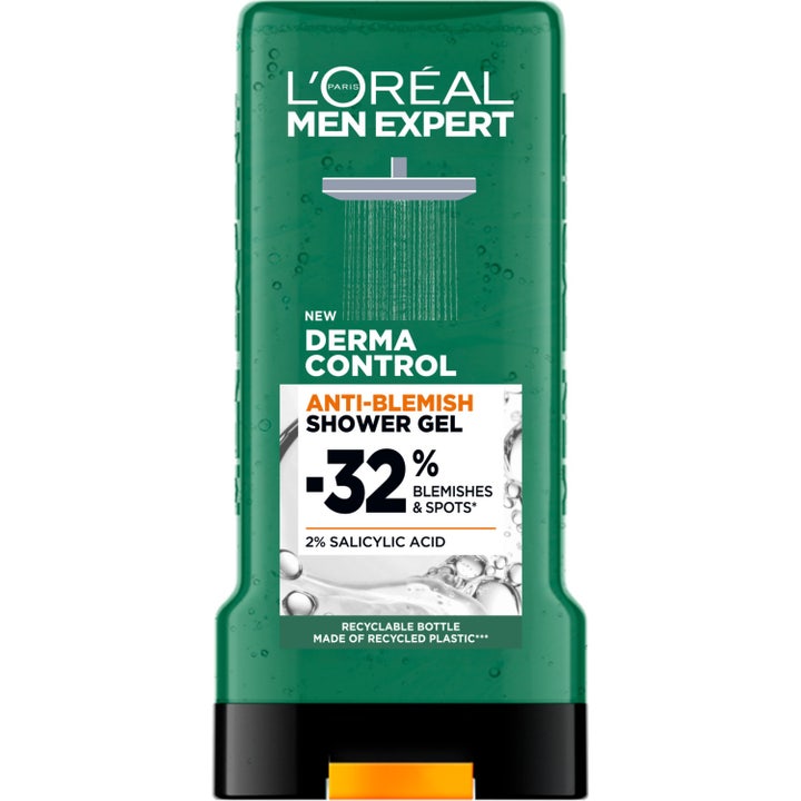 L'Oréal Men Expert Derma Control Anti-Blemish Shower Gel dusjgelé med salisylsyre i grønn plastflaske med sort kork