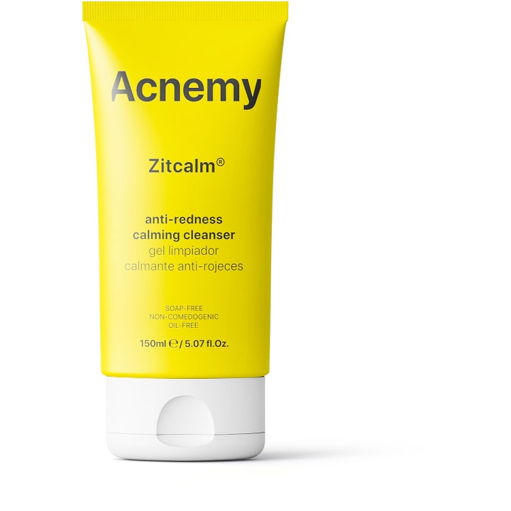 Acnemy Zitcalm 150ml beroligende ansiktsrens som demper rødhet i en knallgul tube med hvit flippkork