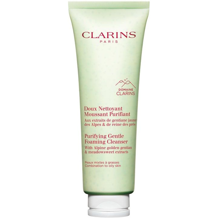 Clarins Purifying Gentle Foaming Cleanser 125 ml rensende ansiktsrens i en lys grønn tube med hvit kork