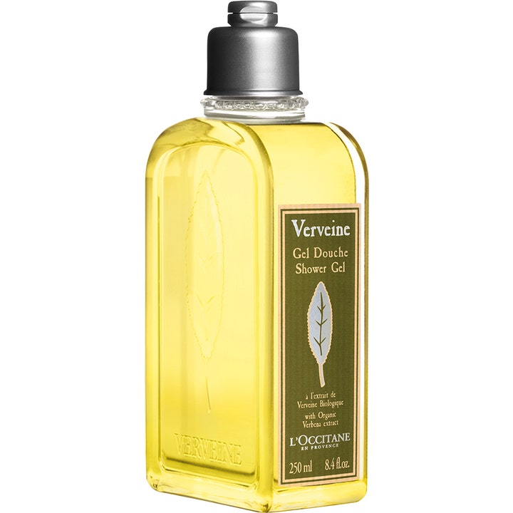 L'Occitane Verveine Gel Douche 250 ml oppfriskende dusjsåpe i gjennomsiktig flaske med gul gelé og sølvfarget kork