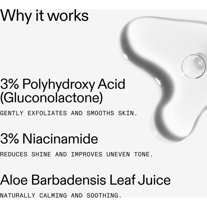 The INKEY List PHA Toner 100 ml eksfolierende ansiktsvann med tekstur av klar gelé og niacinamid.