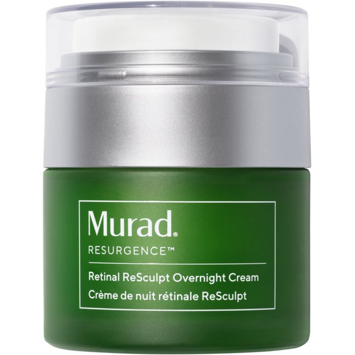 Murad Resurgence Retinal ReSculpt Overnight Cream nattkrem som gir løft i grønn krukke med sølvpumpe og klart lokk